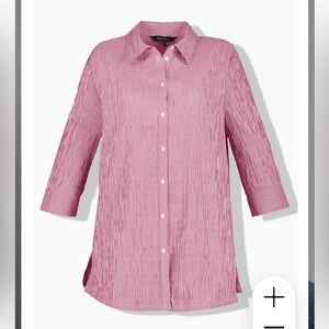 ULLA POPKEN Textured Stripe Button Front Stretch Blouse Sz 12/14 Magnolia Red